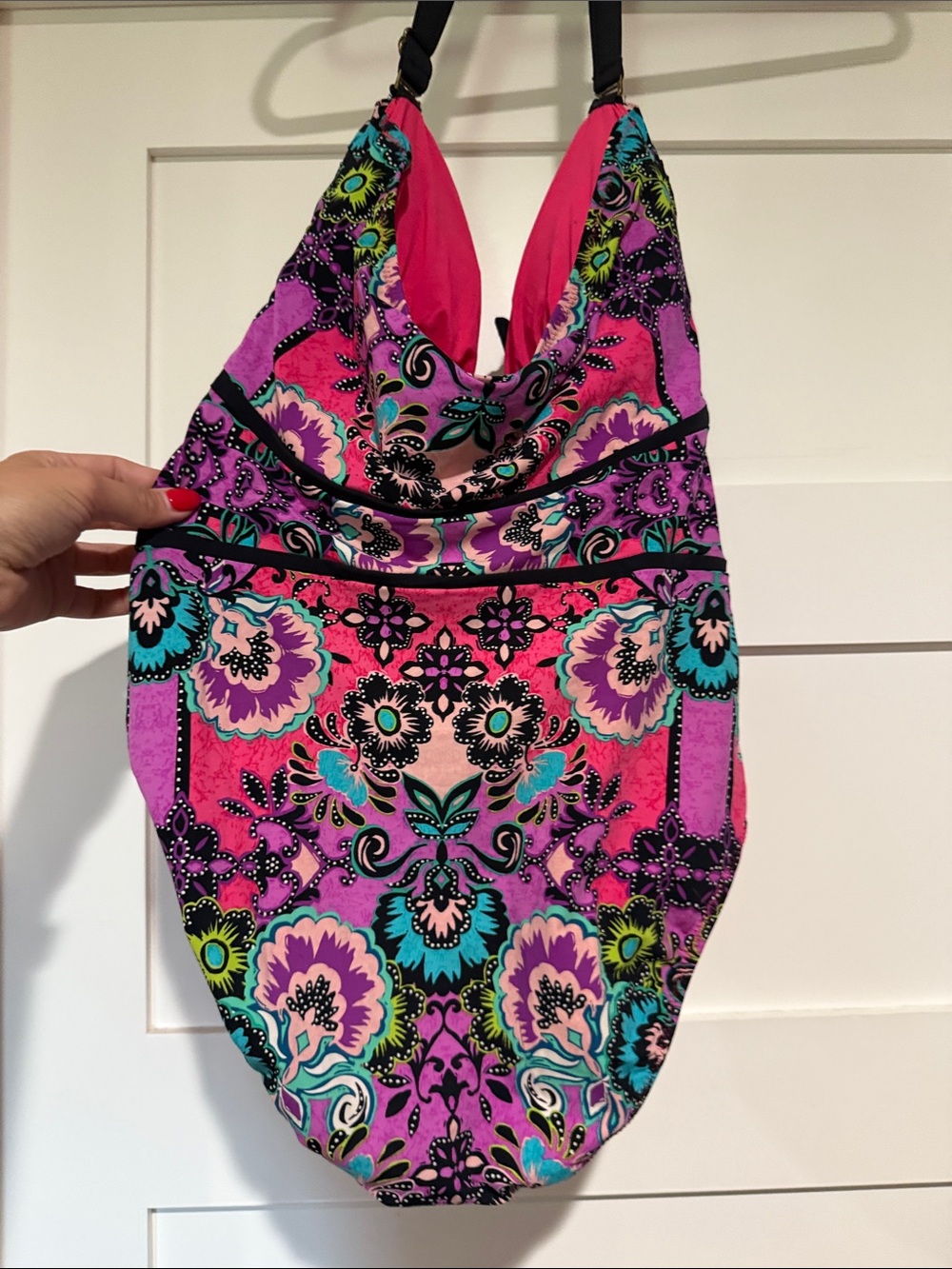 NWOT Nanette Lepore Pink Purple Floral One-Piece Swimsuit with Teal Accents - Picture 4 of 5